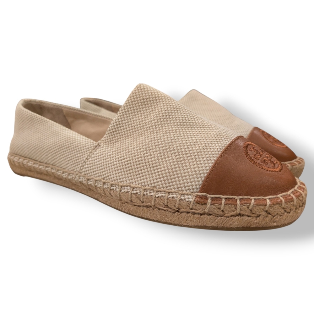 Tory Burch Colorblock Natural Tan Espadrille Flats Women's Size 9.5 NWOT - Picture 3 of 17